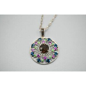 Sunburst Topaz Pendant Sterling Silver 925 ATR Pink Green Blue Stones Necklace
